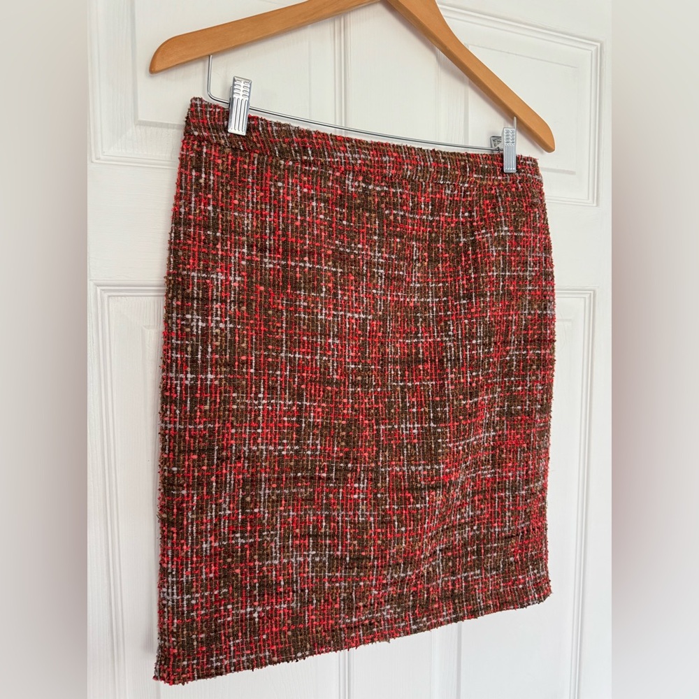 Dalia Collection Brown and Red Tweed Pencil Skirt